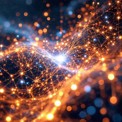 The primary subject of the image is a brightly lit, colorful, and intricate pattern. The setting is a dark background, which contrasts with the vibrant colors of the pattern. The visual style is a combination of digital art and illustration, creating a unique and eye-catching design. The colors and mood of the image are lively and energetic, with the bright lights and bold colors evoking a sense of excitement and creativity.